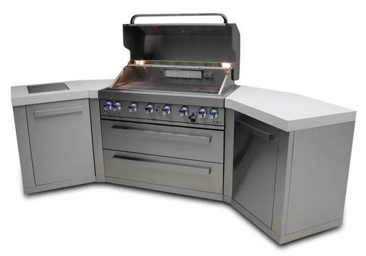 Mont Alpi 805 Island with Two 45 Degree Corners 6-Burner Grill Stainless Steel